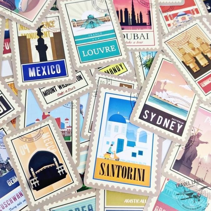 Sticker Koper 1 Set isi 50 Pcs Motif Traveling Negara Kota Rimowa