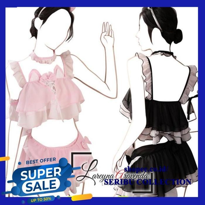 SET BAJU TIDUR WANITA + CD + BANDO SEKSI CAT MAID NEKO COSTUME PREMIUM TERJAMIN BEST