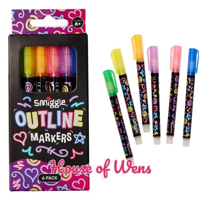 

New Sale Smiggle Outline Markers Pack X6 Original - Pen Outline Pengiriman Cepat