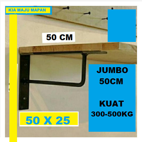 Folding Bracket Jumbo 50Cm Besi Siku L Penyangga Rak Dinding Gantung