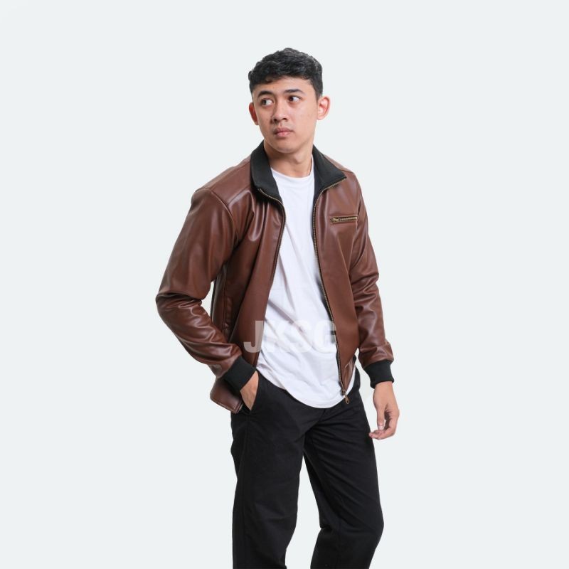 Jacket kulit Bomber Viena Casual jaket kulit bomber premium pria wanita