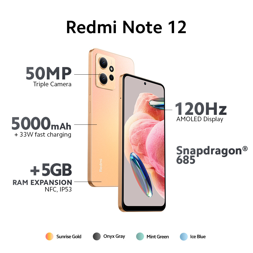 Official Xiaomi Redmi Note 12 (4GB/128GB) | (6GB/128GB) | (8GB/128GB) 50MP Triple Kamera 120Hz AMOLED NFC IP53 ROM 128GB Image 2