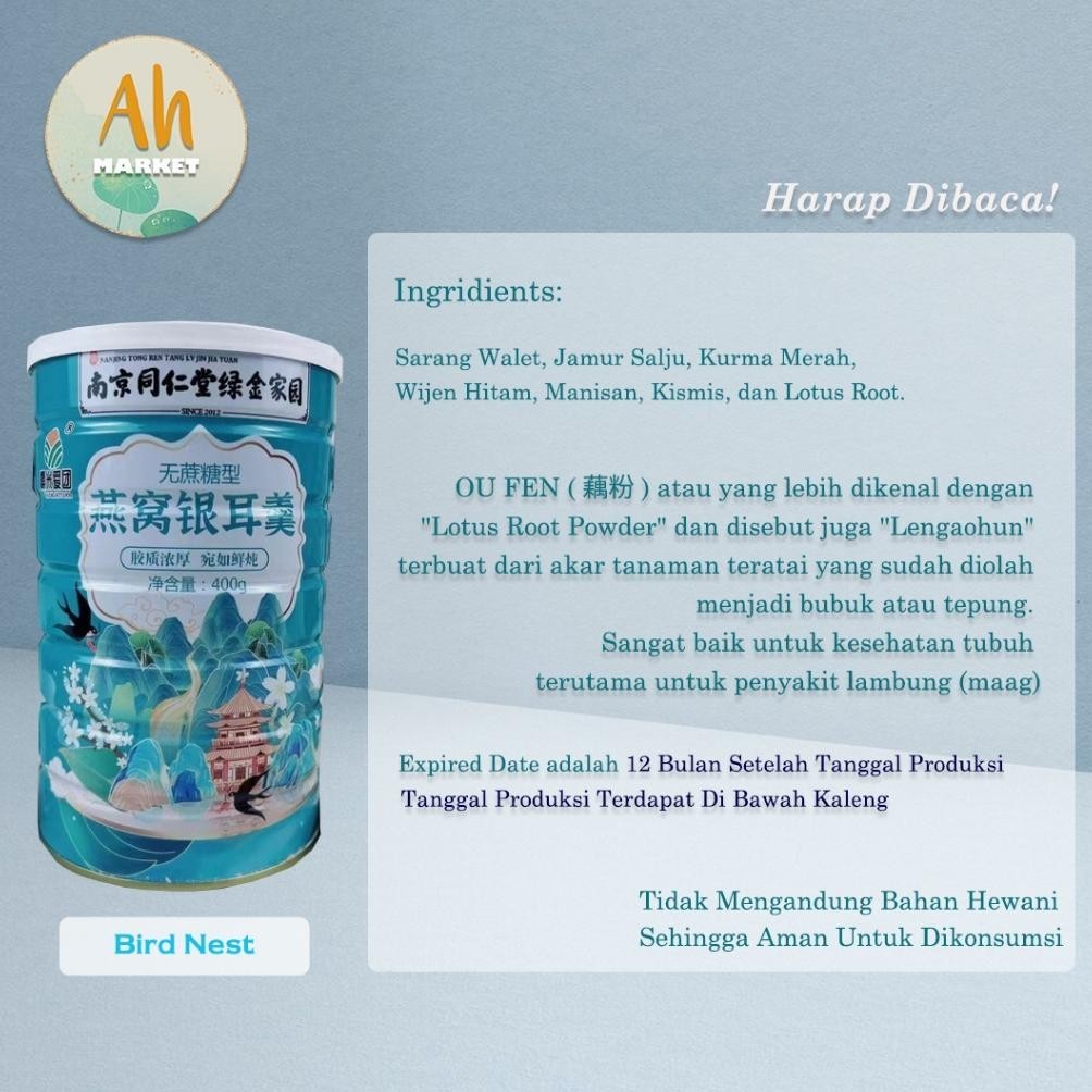 

CR - Oufen Lotus Root Powder Bubur Akar Teratai Premium Sarang Wallet Birdnest 400Gr TERLARIS