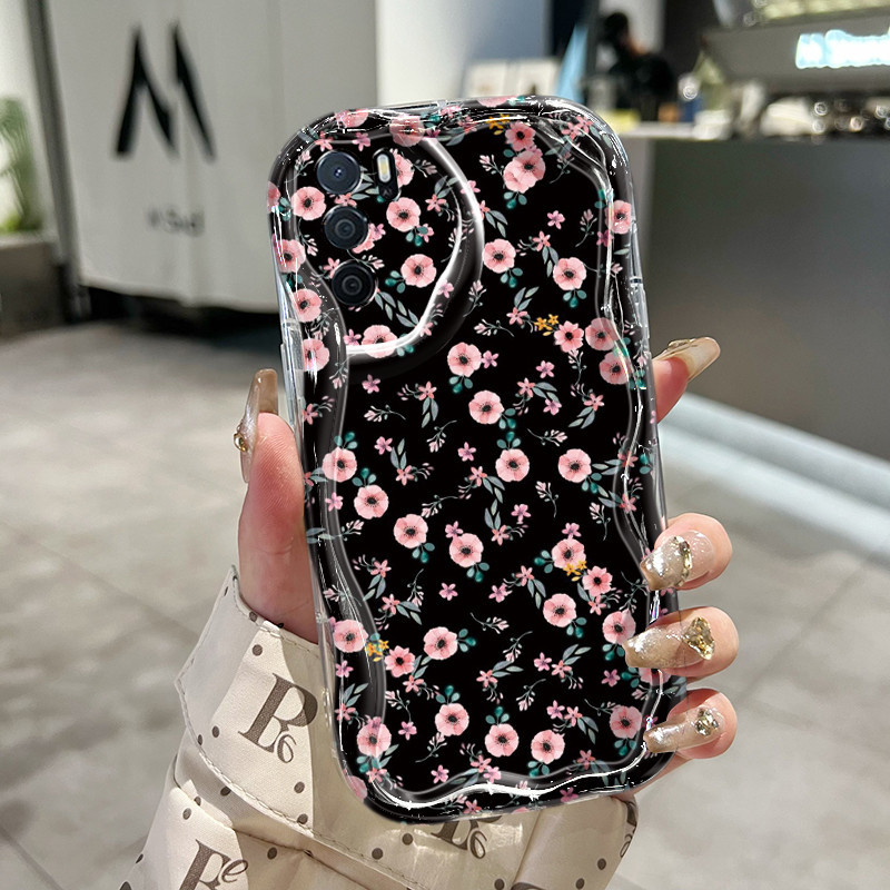 Casing Hp OPPO A16 A16s A54s Case lembut baru Softcase pelindung silikon HP telepon pola bunga merah