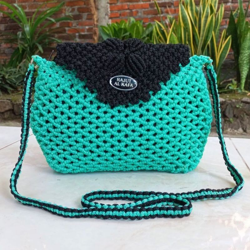 SALE...  Tas Rajut Motif Tikar Tali Kur / Tas Tali Kur Murah / Tas Macrame Handmade Wanita Bahan Raj