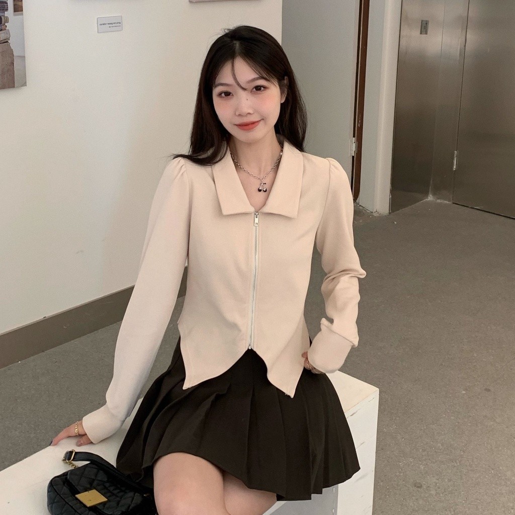 Promo Mega Sale 5.5 // Outer Crop Korea Style Resleting Cardigan Wanita Lengan Panjang