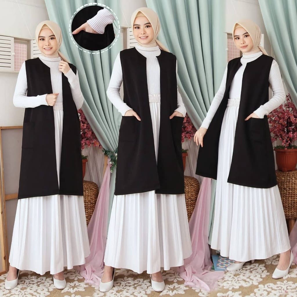 Promo Mega Sale 5.5 // Long cardigan tanpa lengan premium/ outer wanita kekinian/warna hitam putih