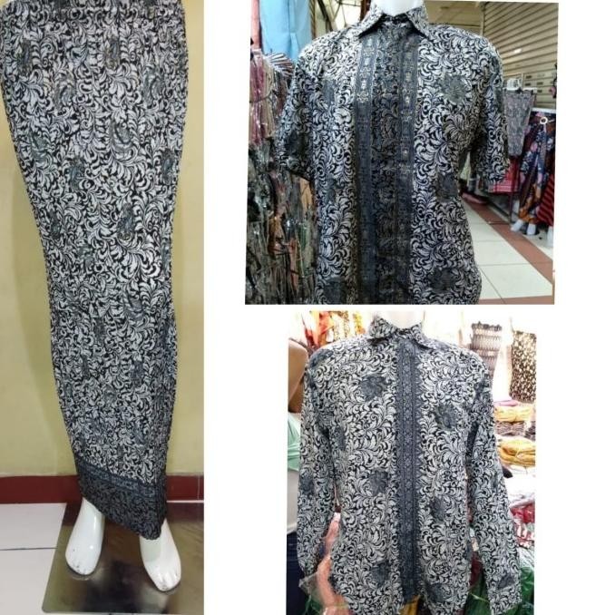 Couple Kemeja Rok Plisket Bawahan Kebaya Motif Batik Maroon & Lainnya