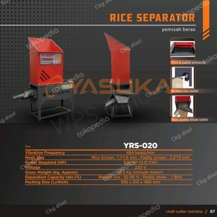 Tersedia Mesin Pemisah Beras, Gabah, Biji-Bijian Separator Yasuka Yrs-020