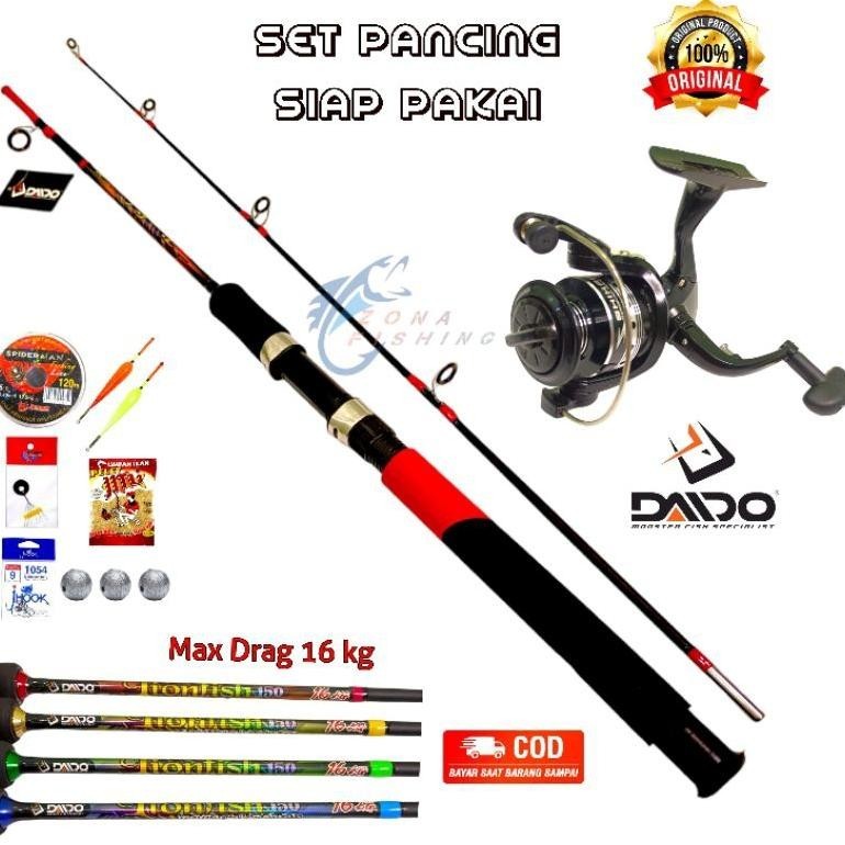 ORIGINAL Set Joran Daido 16kg Full Eva 120 135 150 165 180 Cm Siap Pakai Fiber Solid edf-62