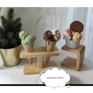 """] TEMPAT KAYU BULAT 2 LUBANG PENYANGGA CONE HOLDER ES KRIM ICE CREAM