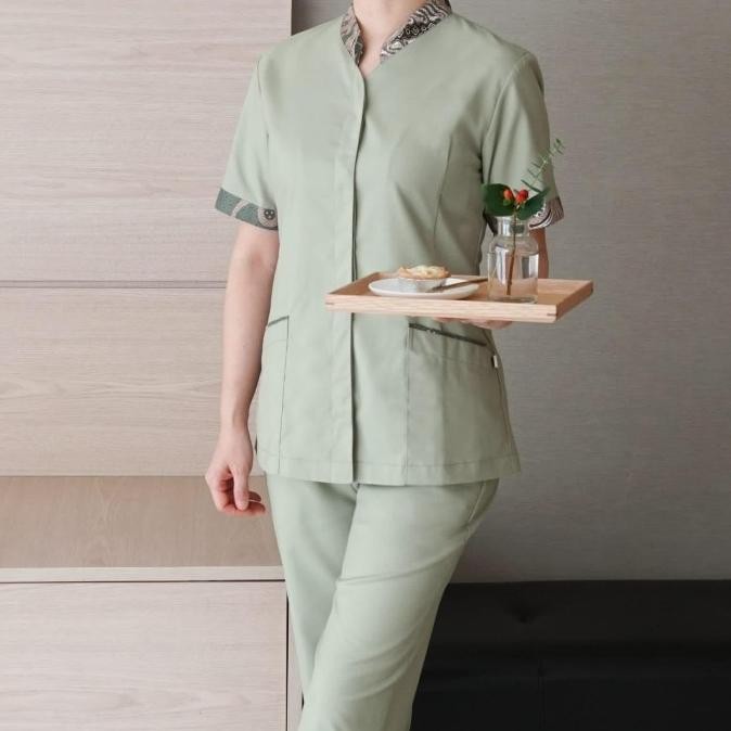 Fitform Seragam Suster / Perawat - Olive Batik Mandarin Collar