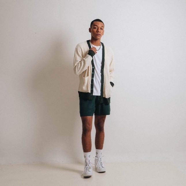 [NMDS COMPANY] PREMIUM CREWNECK Noir Sur Blanc Men Popcorn Cardigan White