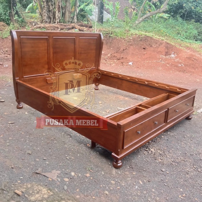 dipan jati minimalis, dipan minimalis laci kayu jati asli, ranjang