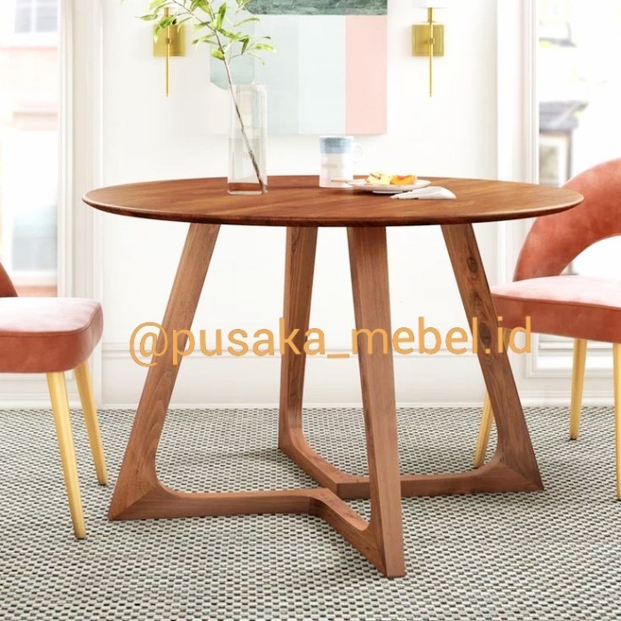 meja makan bulat minimalis jati, meja makan cafe bulat minimalis jati