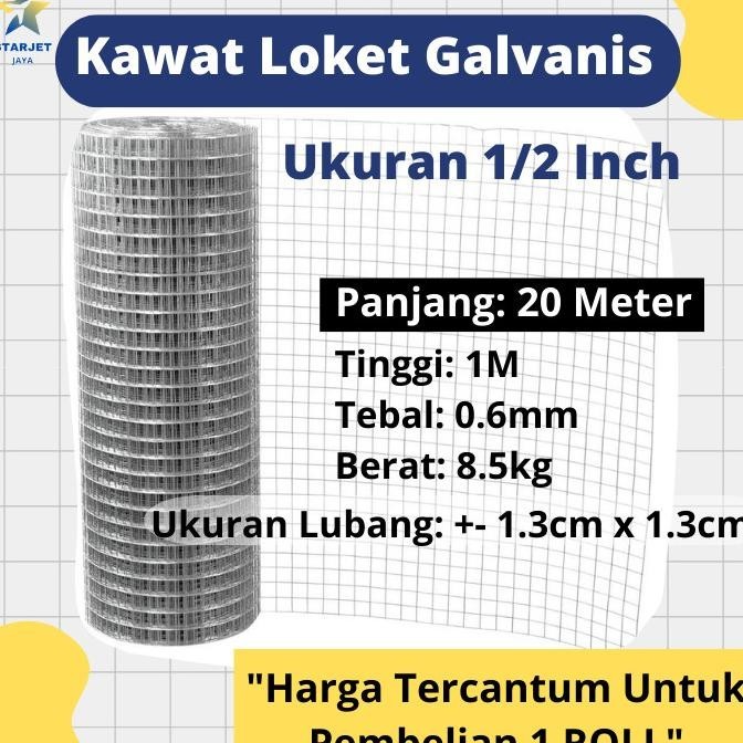 Kawat Ram Loket Putih Galvanis Kandang Ayam Panjang 20 Meter Per Roll