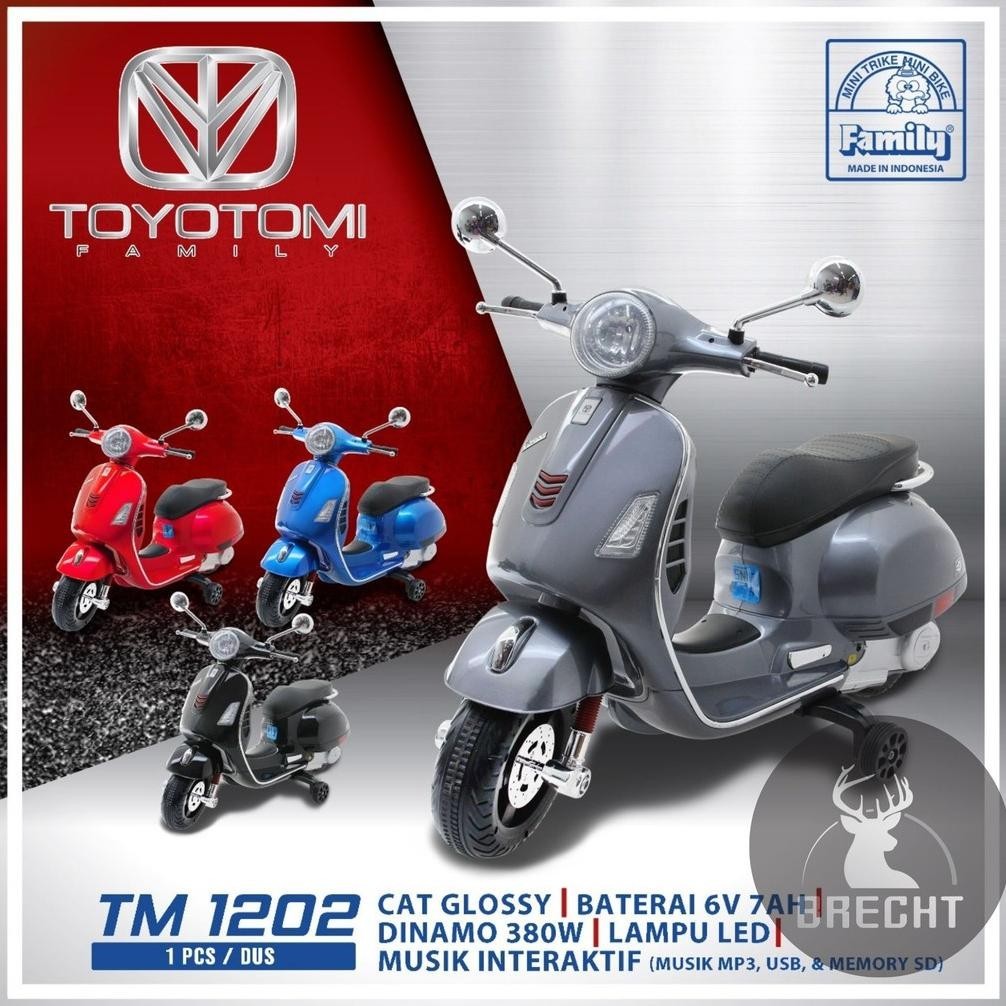 BDG Mainan Anak Motor Aki Model Vespa Toyotomi by Family TM 1202 Cat Mengkilat TERLARIS