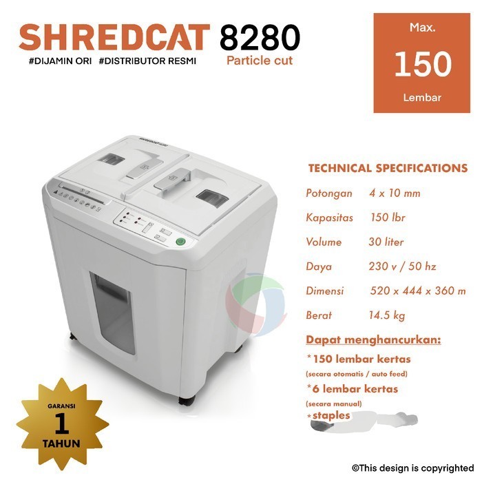 

Mesin Penghancur Kertas SHREDCAT 8280 CC Autofeeder 150 lembar Grosir