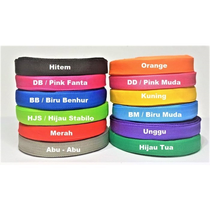 

Bos Bisban Pelipit Warna Lebar 2cm/Tali Webbing/Penutup Jaitan/Meteran