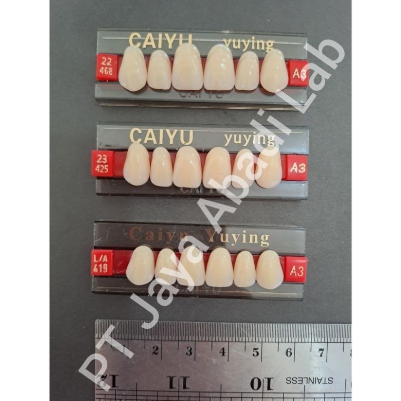 anasir gigi palsu tiruan anterior depan rahang atas upper warna A3 caiyu no 22 23 24