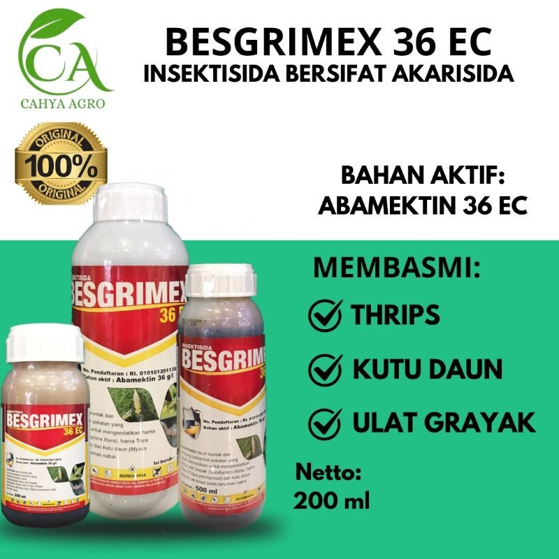 BESGRIMEX 200ml ABAMEKTIN 36EC INSEKTISIDA UNTUK KERITING DAUN ABAMECTIN THRIPS KUTU ULAT GRAYAK AKA