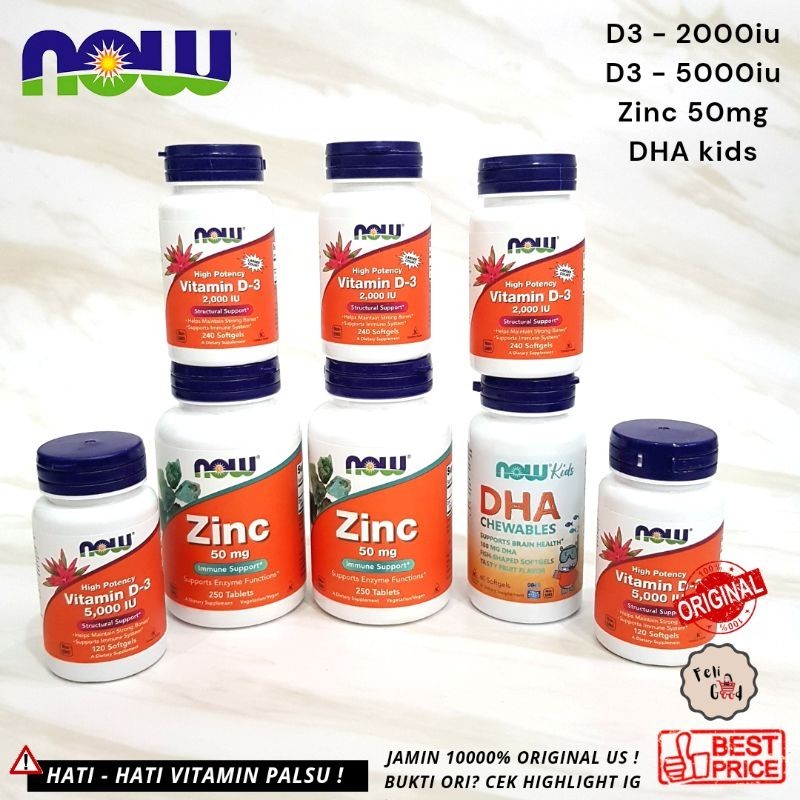 [READY JAMIN ORI] NOW VITAMIN D3 2000iu 5000iu DHA KIDS ZINC ORIGINAL US