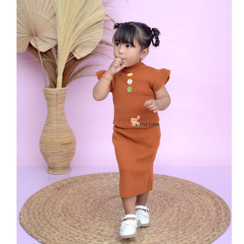 Promo Mega Sale 5.5 // Little Porin Kayesa Set Rok Rajut 1-7 Tahun / Baju Anak / Dress Anak / Baju