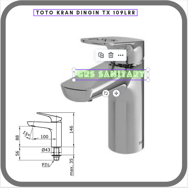 TOTO Kran dingin TX 109LRR TX109LRR TX 109 LRR
