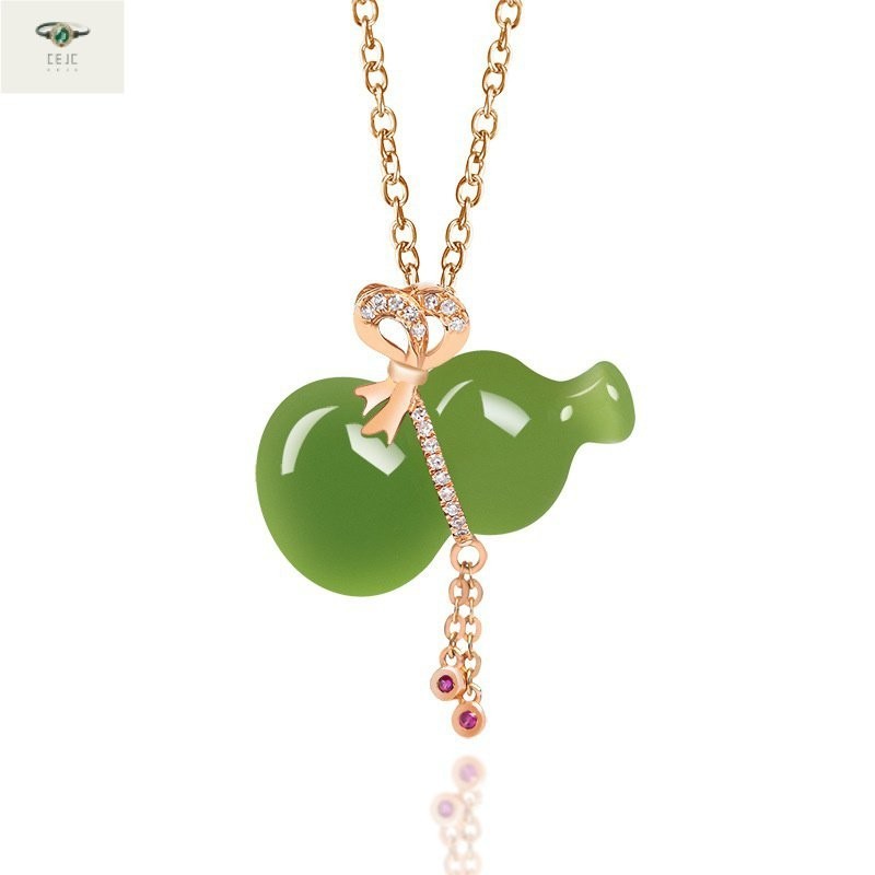 （Dengan Sertifikat）（ytucsydw3o）Bahan Lama Alami Giok Hetian Hijau Giok Calabash Liontin Barang Asli1