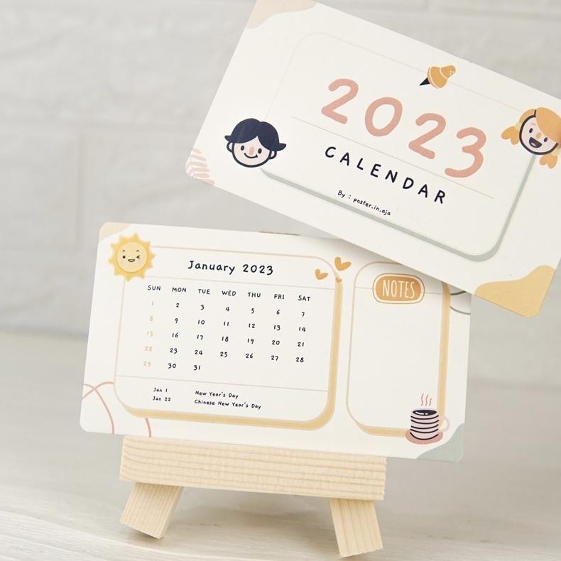 

(LANDSCAPE) Calendar Kalendar 2023 &2024 Colorful Aesthetic Minimalist Hiasan Meja dengan Tatakan Kayu Stand Kayu Lucu