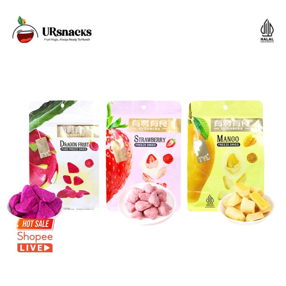 

URSNACKS Bundle Of 3 - Freeze Dried Keripik Sehat Buah Naga + Mango + Strawberry