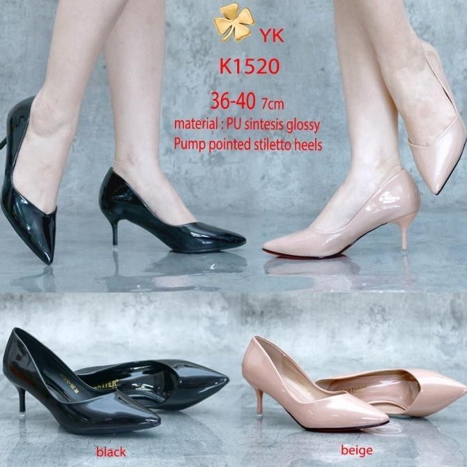 YKshoes 1520 heels 7cm pump pantofel ketutup import black beige high h
