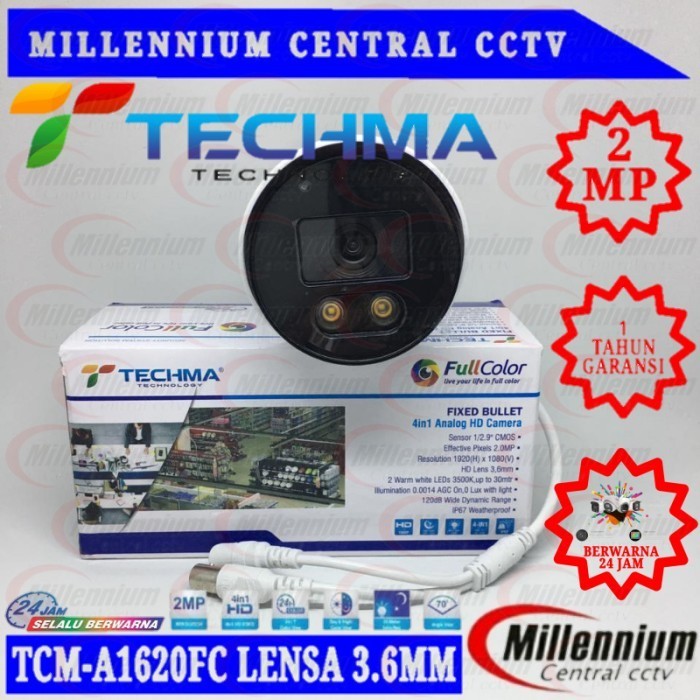 Camera Cctv Techma Outdoor 2Mp Full Color Tcm-A1620Fc 24Jam Berwarna