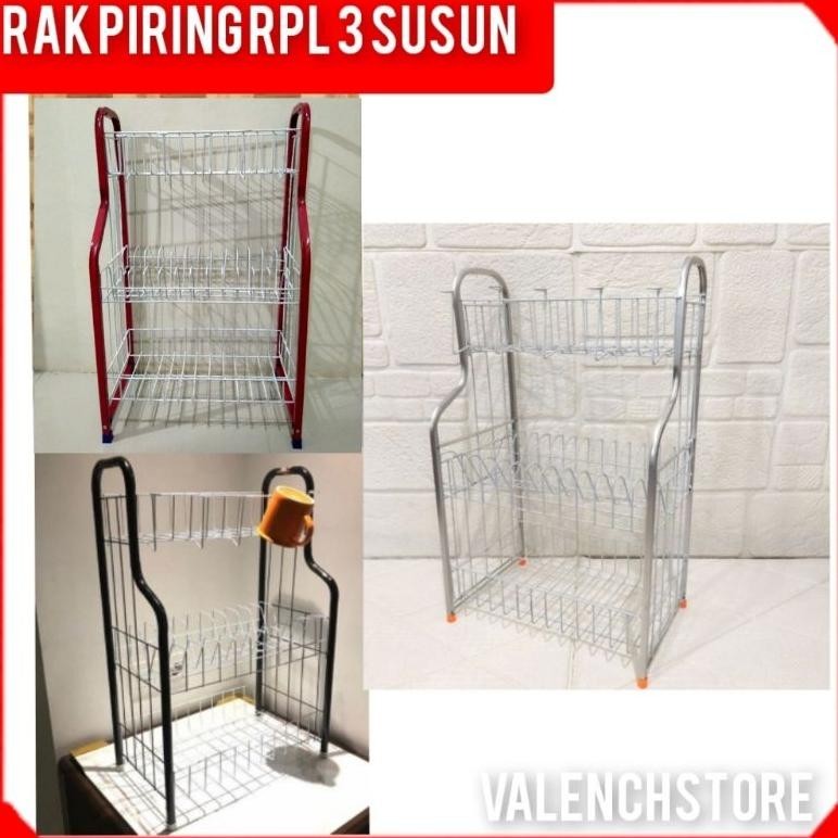 RAK PIRING 3 SUSUN DENGAN GELAS RPL 03 LENGKUNG /RAK DAPUR / RAK GELAS/ RAK PIRING ALUMUNIUM 3 SUSUN