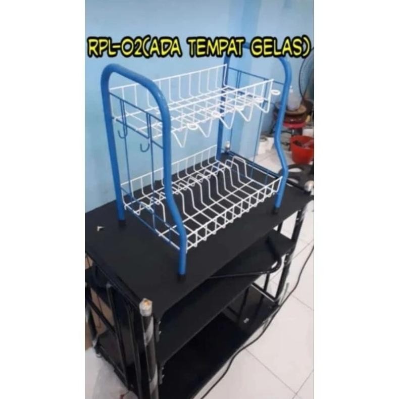 ( RPL02 / RPL 03 TIANG WARNA ) Rak piring besi susun 2 knockdown / Rak piring dapur
