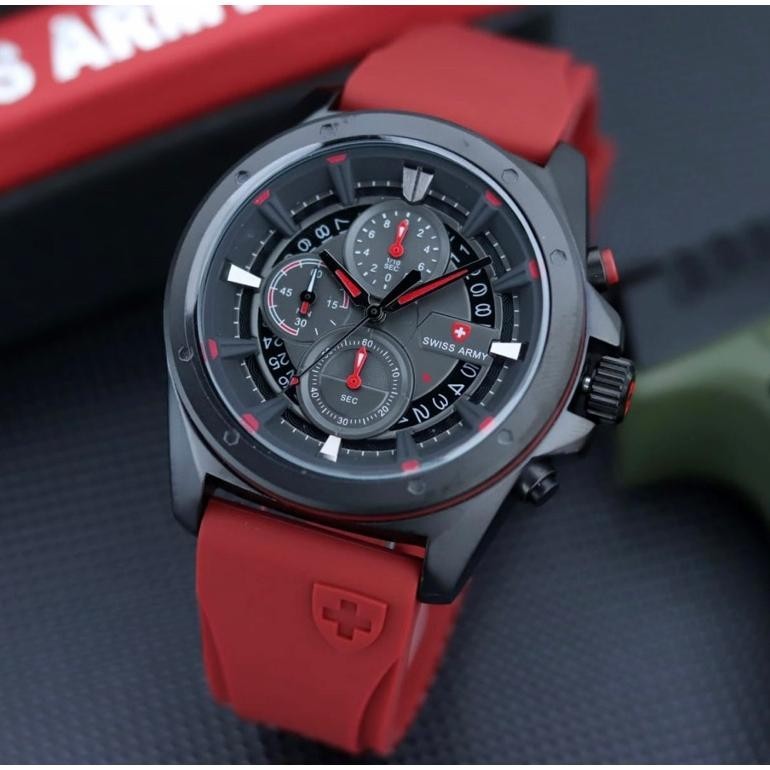 CR - NEW Jam Tangan Pria Swiss Premium Chronograph Stopwatch Date Silicone Rubber Strap Include Box 