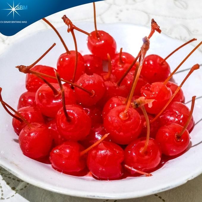 

Buah Ceri Merah Maraschino Tangkai Cherry Hiasan Kue 40 pcs 500g TM