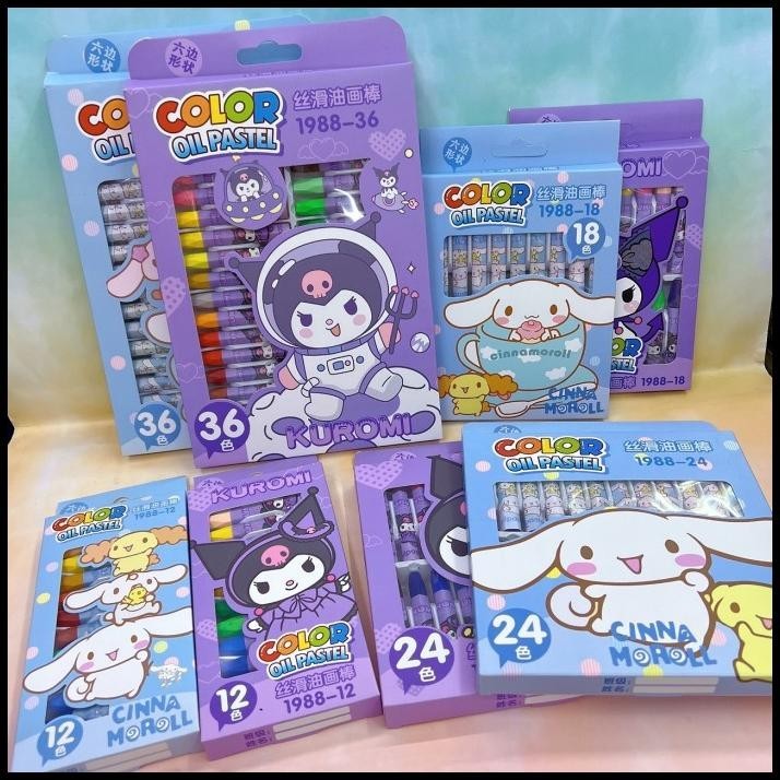 

TERBARU CRAYON OIL PASTEL SANRIO KUROMI CINAMOROLL/ KRAYON MEWARNAI ANAK ISI 12PC/24PC !!!!!!