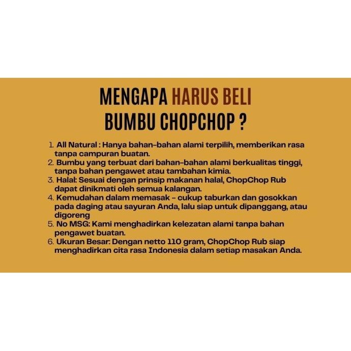

Chopchop Special Mix Rub Curry Bumbu Marinasi Rendah Kalori 110gram BS
