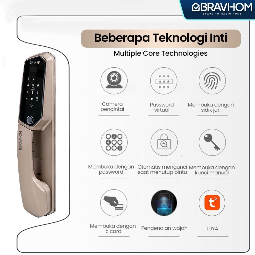 ADF BRAVHOM Kunci pintu digital kunci pintar Smart Door automatic dengan TUYA Kontrol kunci digital 