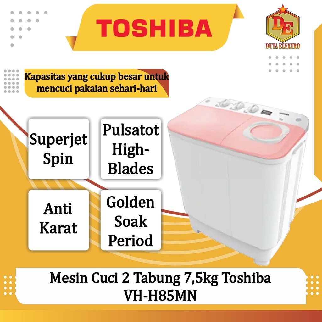 Mesin Cuci 2 Tabung 7,5kg Toshiba VH-H85MN