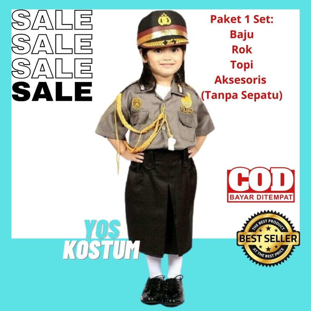 Seragam Profesi Anak Polwan Kostum Setelan Polisi Cewek Kaos Baju Perempuan Kijang
