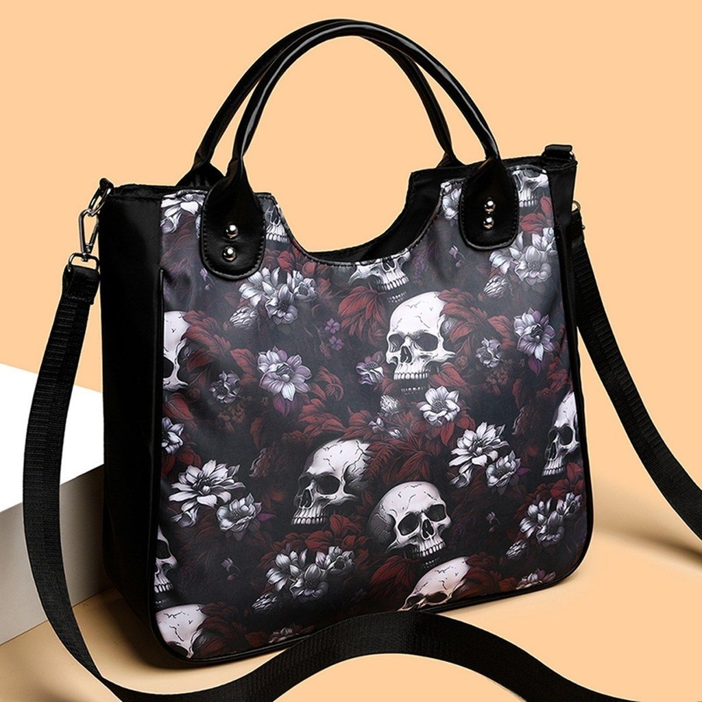 Tas Wanita Kapasitas Besar Nilon Tahan Air Anti-maling Tas Kurir Tas File Komputer Tengkorak