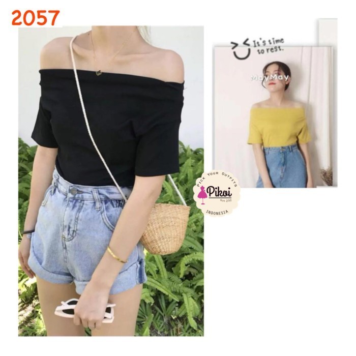 Kaos Sabrina Wanita / Crop Sabrina Top Polos / Baju Hitam