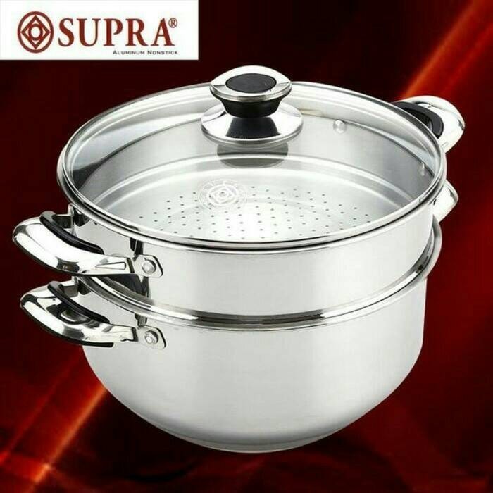 Panci Kukusan Jumbo 2 Susun 32 Cm Stainlis Tutup Kaca Kukus Tim
