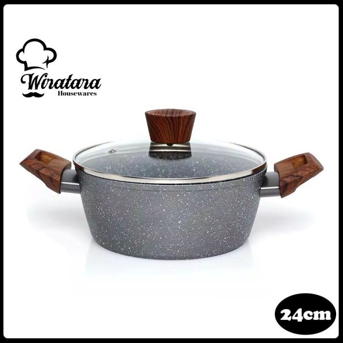 Cypruz Panci Keramik + Tutup Kaca Anti Lengket 24Cm Casserole Marble