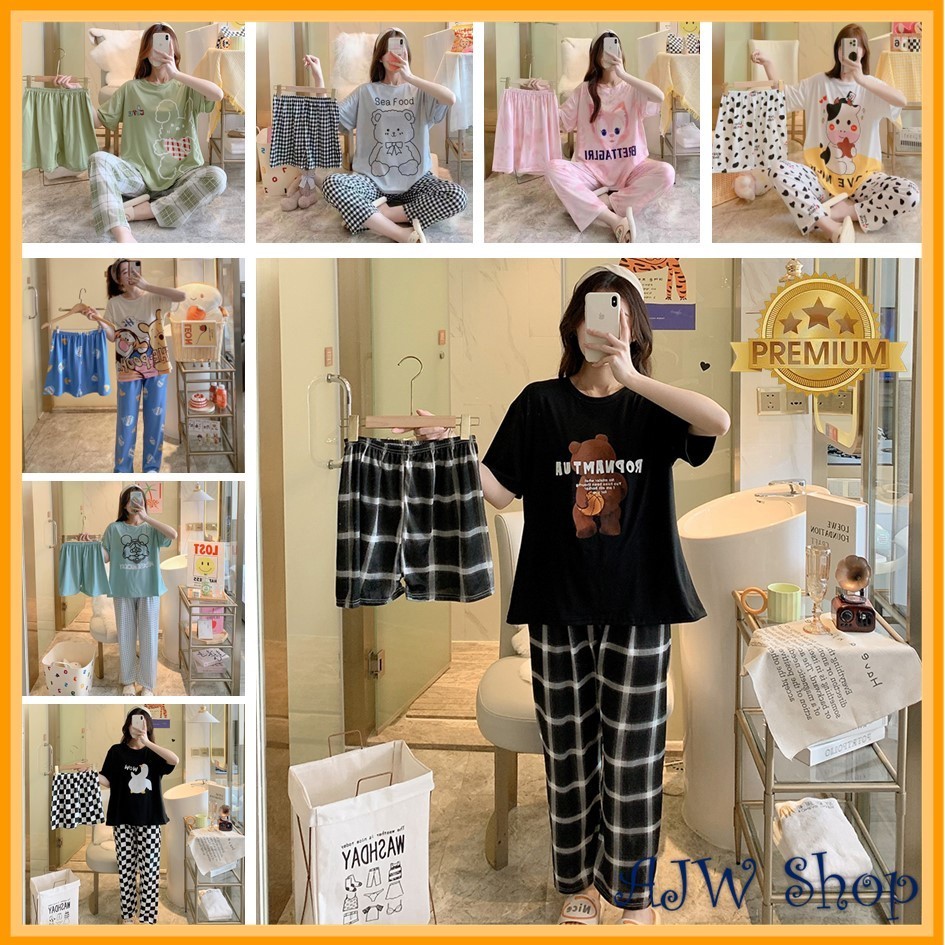 Ajw Shop Piyama 3 In 1 Piyama Lengan Pendek Baju Tidur Impor Baju Tidur 3In1