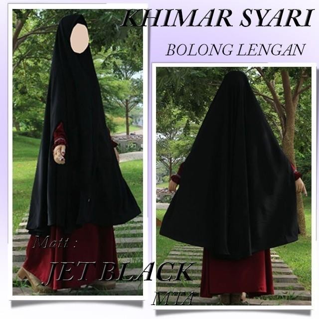 Jilbab Jetblack Lengan Bolong Instan Syari Khimar Hijab Hitam