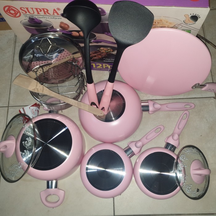 (Gojek) Panci Set Supra 12 Pcs Teflon. 12Pcs Cookware Set Supra Teflon