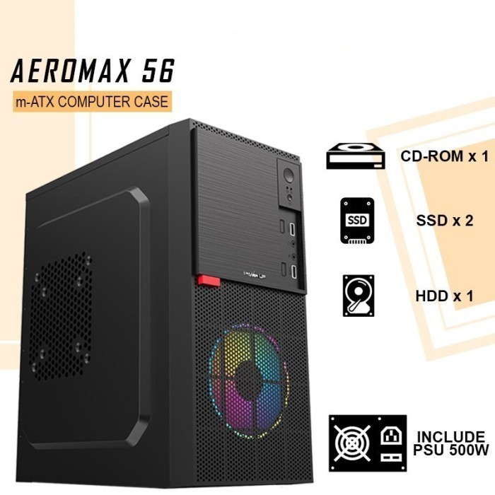 Power Up Aeromax Casing Komputer Am-560 Include Psu 500W + 1Fan Rgb
